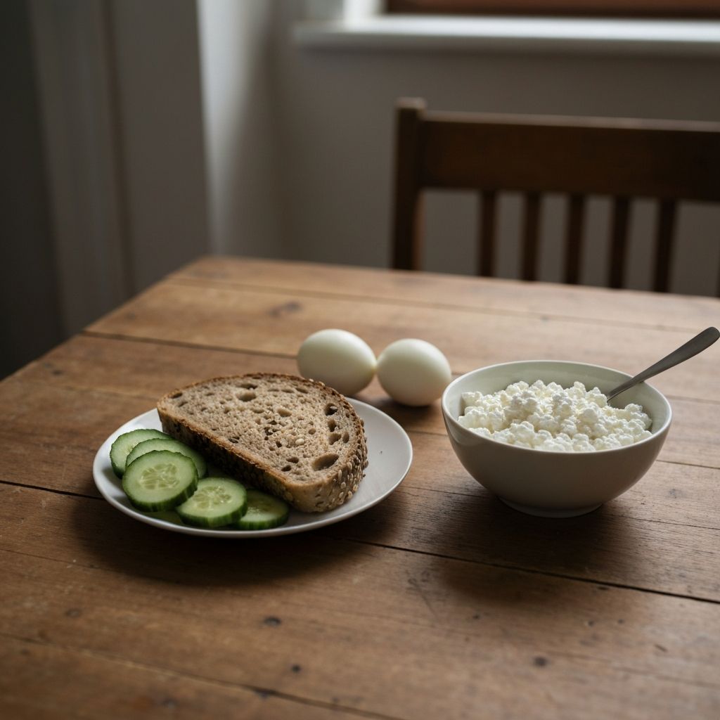 Everyday food ingredients on kitchen table